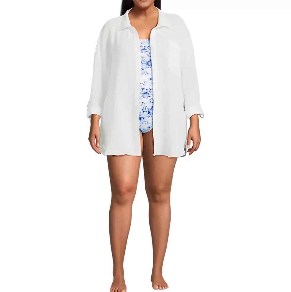 Women's Oversized Gauze Button Front Cover-Up Shirt
