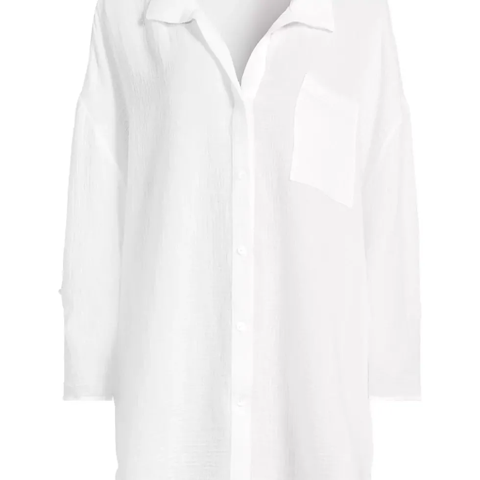 Women's Oversized Gauze Button Front Cover-Up Shirt