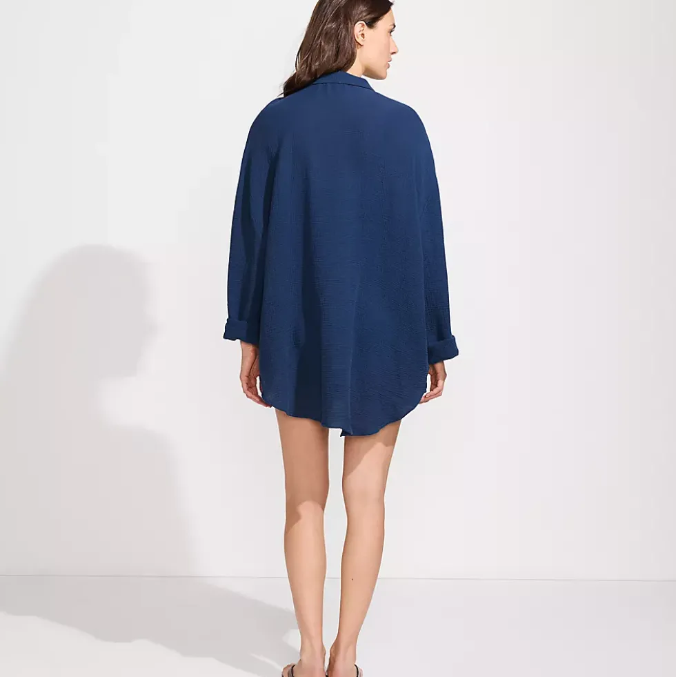 Women's Oversized Gauze Button Front Cover-Up Shirt