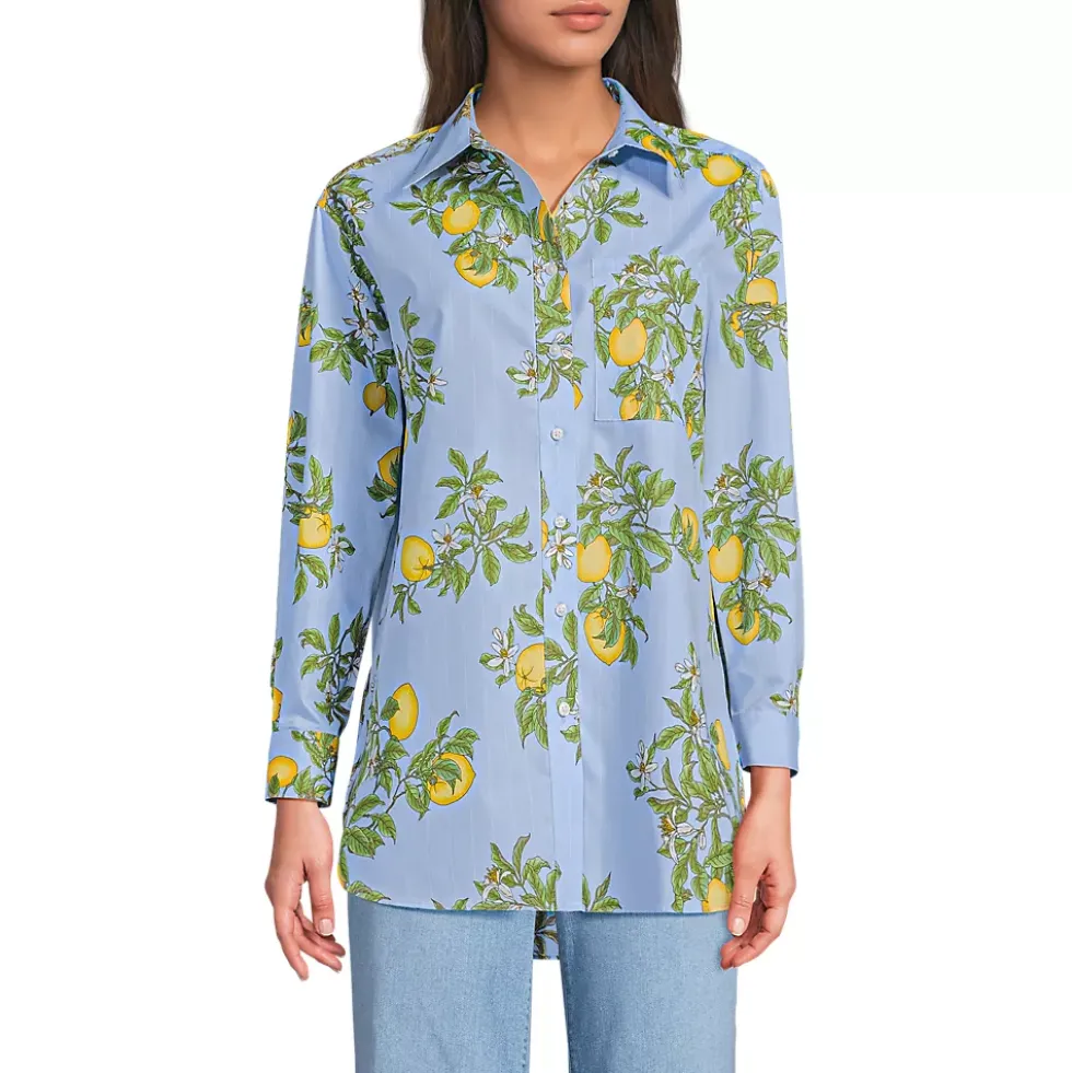 Women's Oversized No Iron Tunic with Statement Collar Shirt