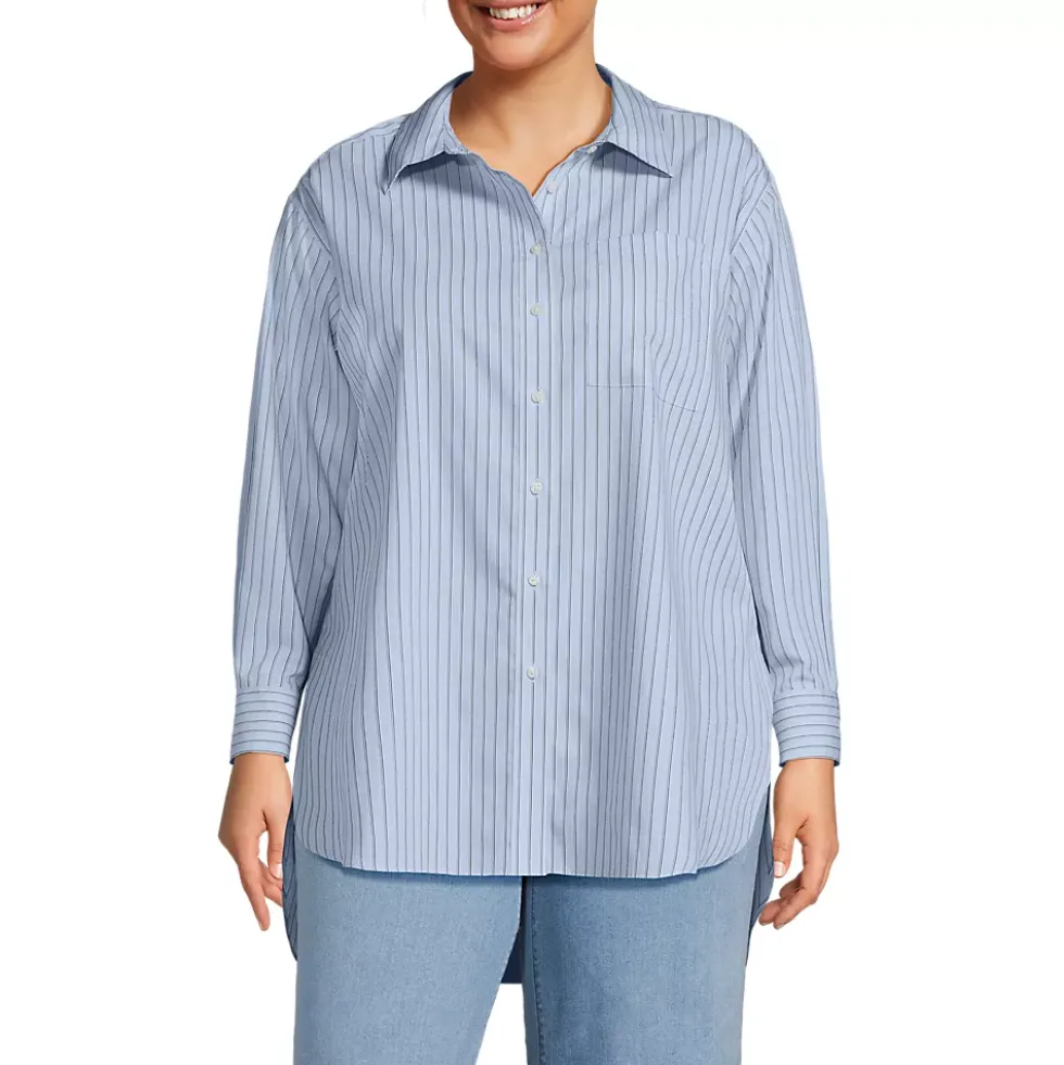 Women's Oversized No Iron Tunic with Statement Collar Shirt