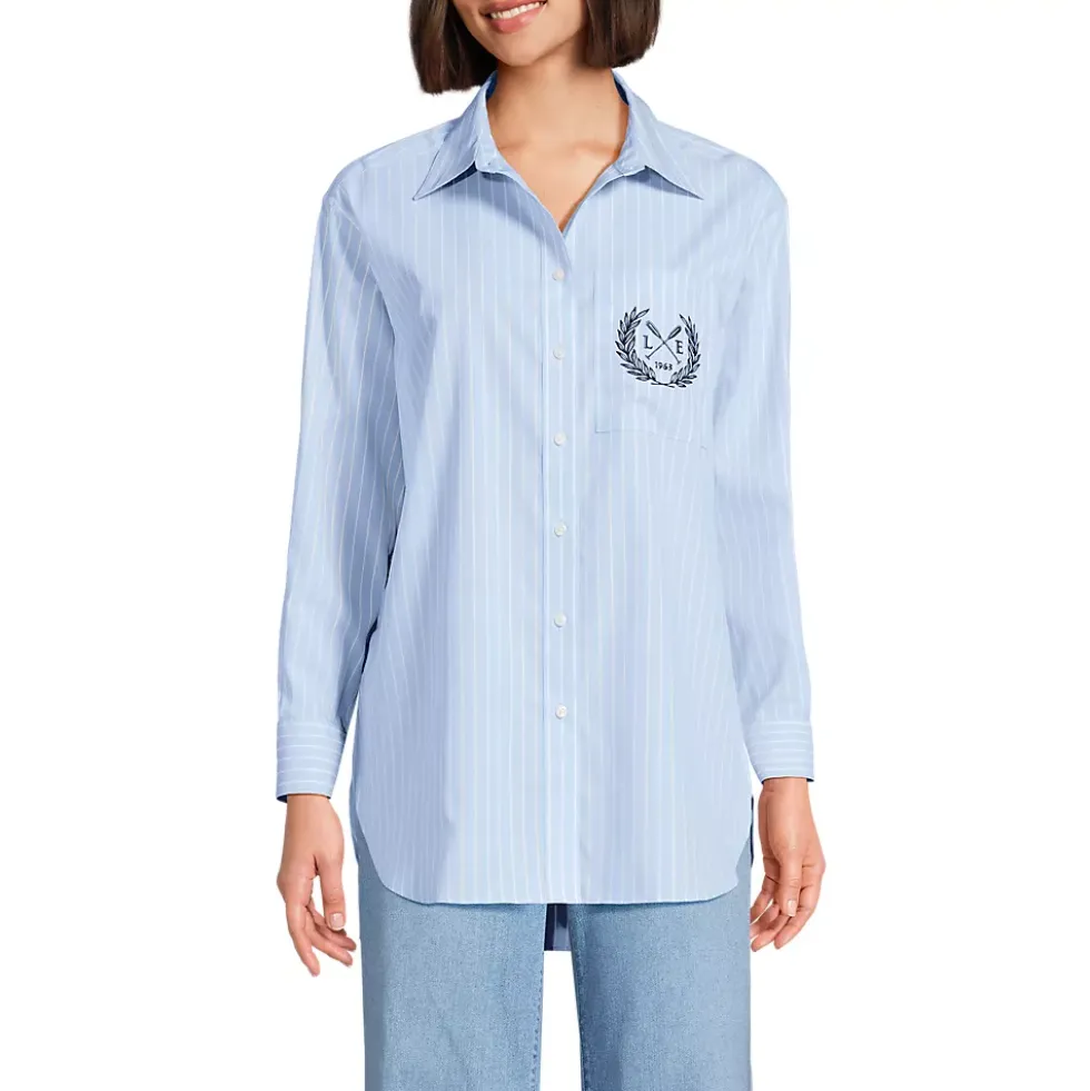 Women's Oversized No Iron Tunic with Statement Collar Shirt