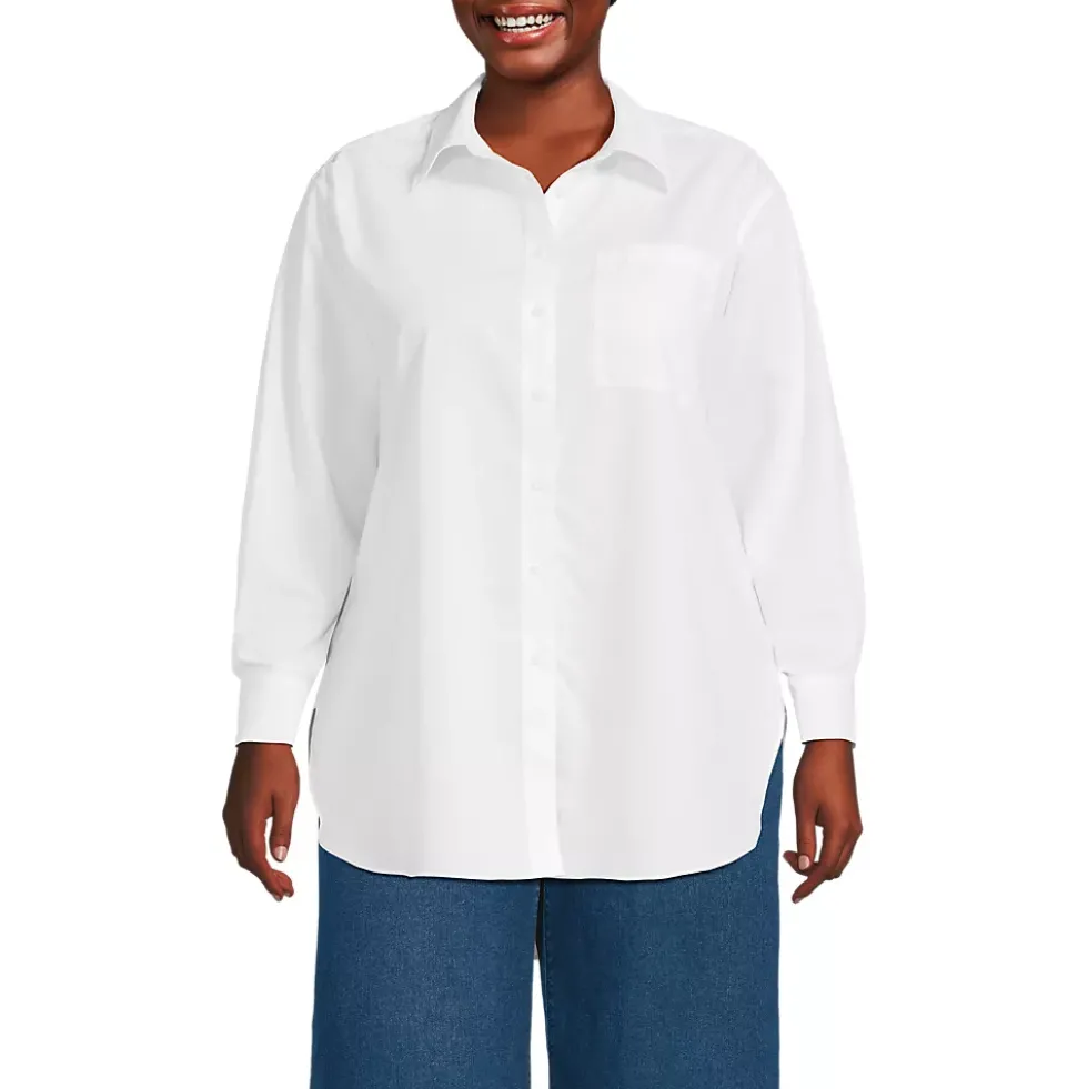 Women's Oversized No Iron Tunic with Statement Collar Shirt