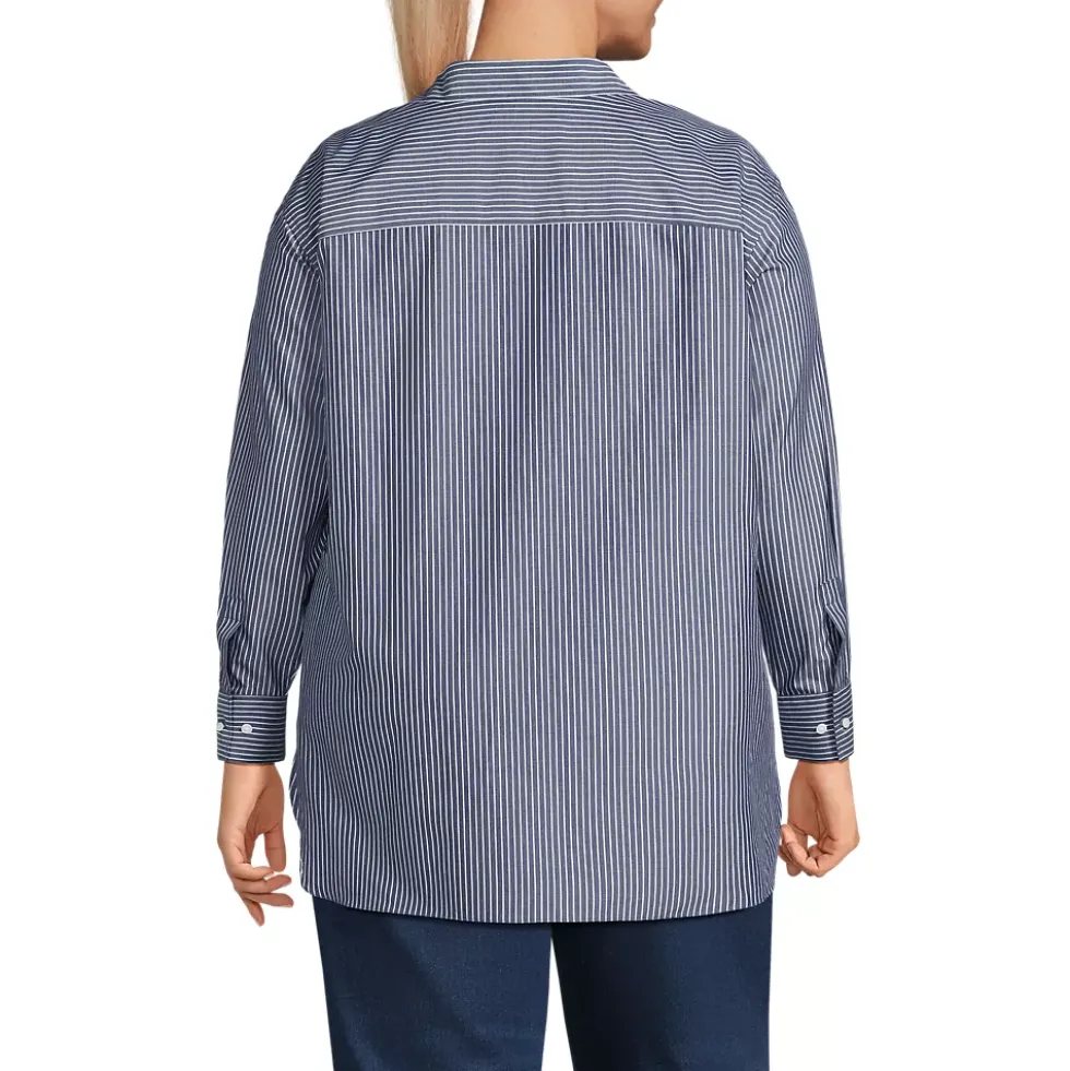 Women's Oversized No Iron Tunic with Statement Collar Shirt