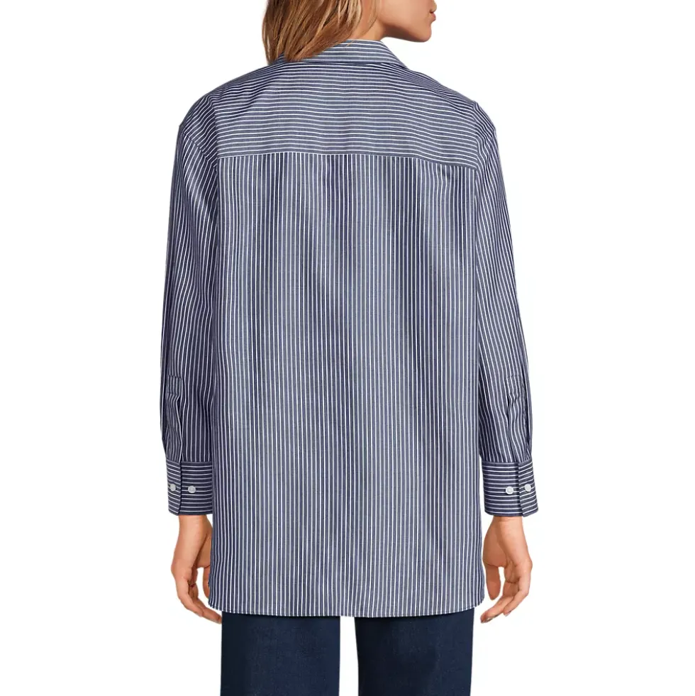 Women's Oversized No Iron Tunic with Statement Collar Shirt
