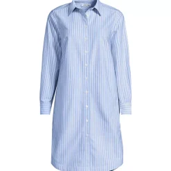 Women's Oxford Long Sleeve Button Front Shirt Dress