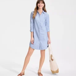 Women's Oxford Long Sleeve Button Front Shirt Dress