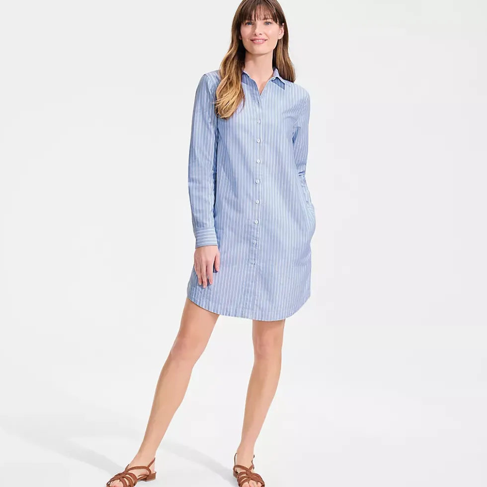 Women's Oxford Long Sleeve Button Front Shirt Dress