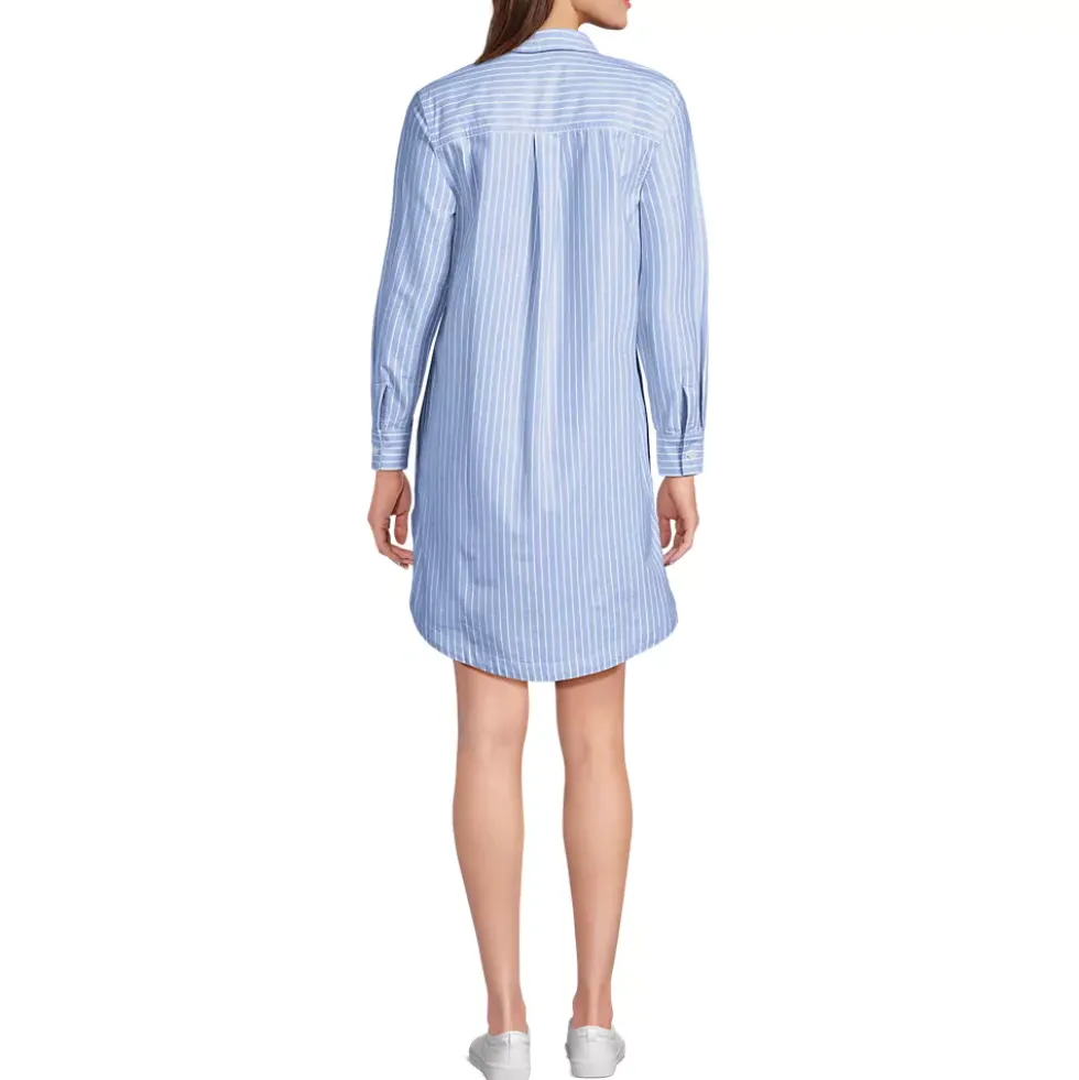Women's Oxford Long Sleeve Button Front Shirt Dress