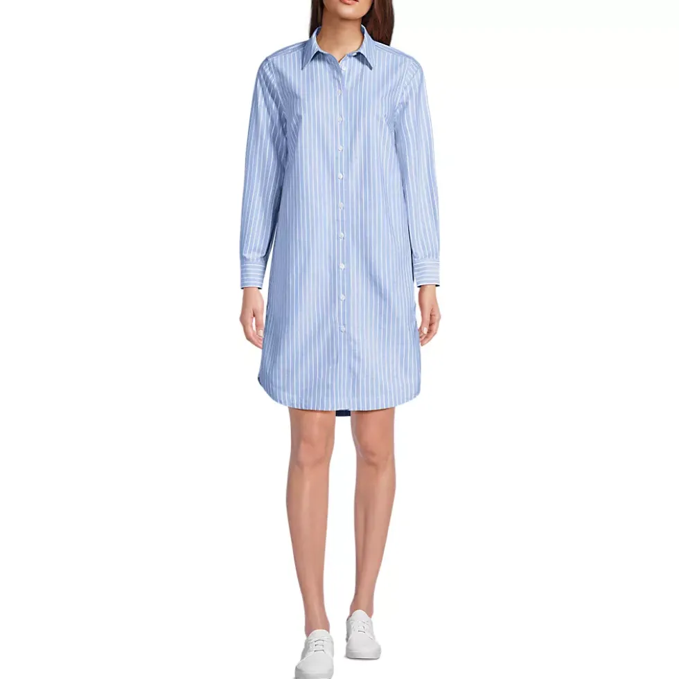 Women's Oxford Long Sleeve Button Front Shirt Dress