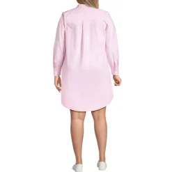 Women's Oxford Long Sleeve Button Front Shirt Dress