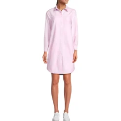 Women's Oxford Long Sleeve Button Front Shirt Dress
