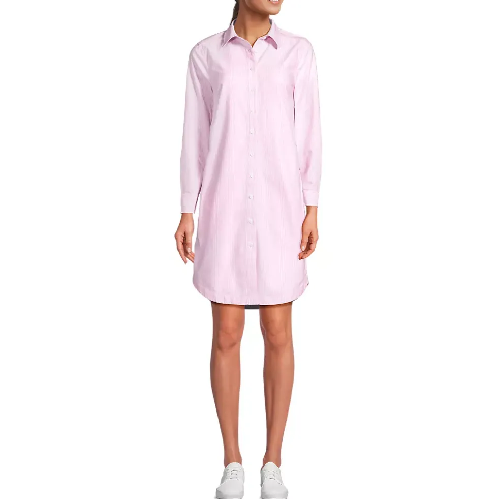 Women's Oxford Long Sleeve Button Front Shirt Dress