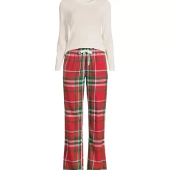 Women's Pajama Gift Set - Knit Long Sleeve Top and Flannel Pants