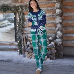 Women's Pajama Gift Set - Knit Long Sleeve Top and Flannel Pants