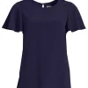 Women's Petite Crinkle Crepe Flutter Sleeve Blouse