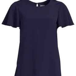 Women's Petite Crinkle Crepe Flutter Sleeve Blouse