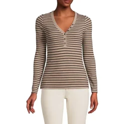 Women's Petite Drapey Rib Skimming Long Sleeve Henley T-Shirt