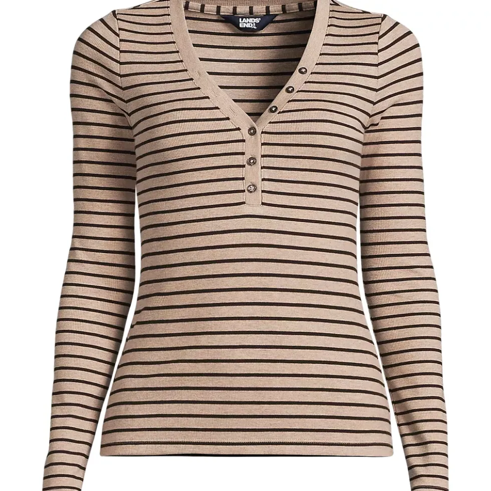 Women's Petite Drapey Rib Skimming Long Sleeve Henley T-Shirt