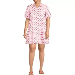 Women's Petite Elbow Sleeve Eyelet Knee Length Shirt Dress