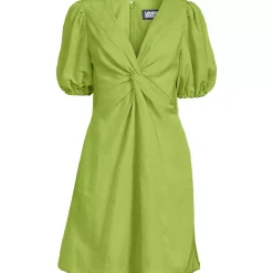 Women's Petite Linen Above the Knee Puff Sleeve Dress