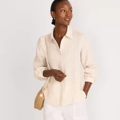 Women's Petite Linen Long Sleeve Feminine Shirt