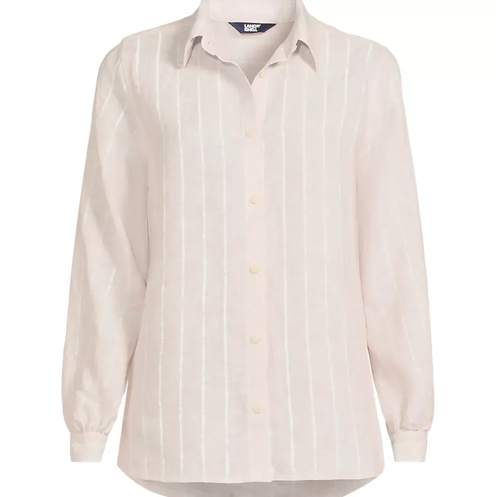 Women's Petite Linen Long Sleeve Feminine Shirt