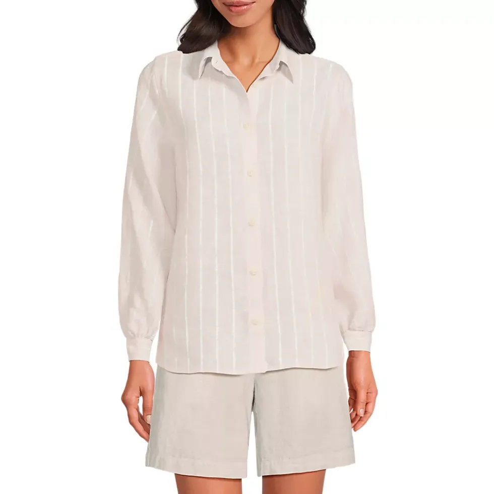 Women's Petite Linen Long Sleeve Feminine Shirt