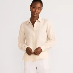 Women's Petite Linen Long Sleeve Feminine Shirt