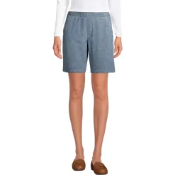 Women's Petite Mid Rise Elastic Waist Pull On 10" Chino Bermuda Shorts