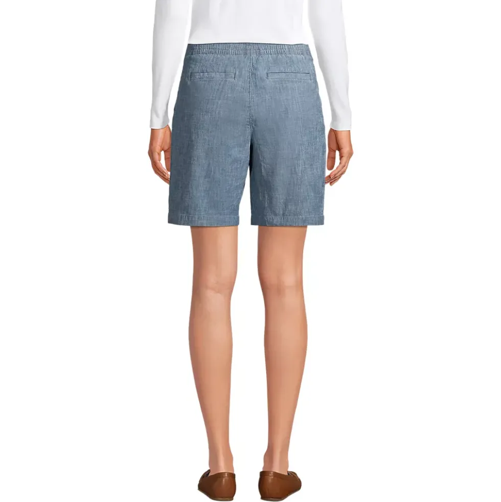 Women's Petite Mid Rise Elastic Waist Pull On 10" Chino Bermuda Shorts