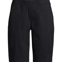 Women's Petite Mid Rise Elastic Waist Pull On 12 inch Chino Bermuda Shorts