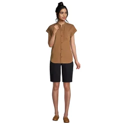 Women's Petite Mid Rise Elastic Waist Pull On 12 inch Chino Bermuda Shorts