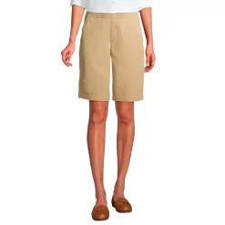 Women's Petite Mid Rise Elastic Waist Pull On 12 inch Chino Bermuda Shorts