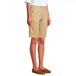 Women's Petite Mid Rise Elastic Waist Pull On 12 inch Chino Bermuda Shorts