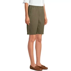Women's Petite Mid Rise Elastic Waist Pull On 12 inch Chino Bermuda Shorts