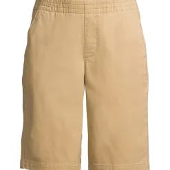 Women's Petite Mid Rise Elastic Waist Pull On 12 inch Chino Bermuda Shorts