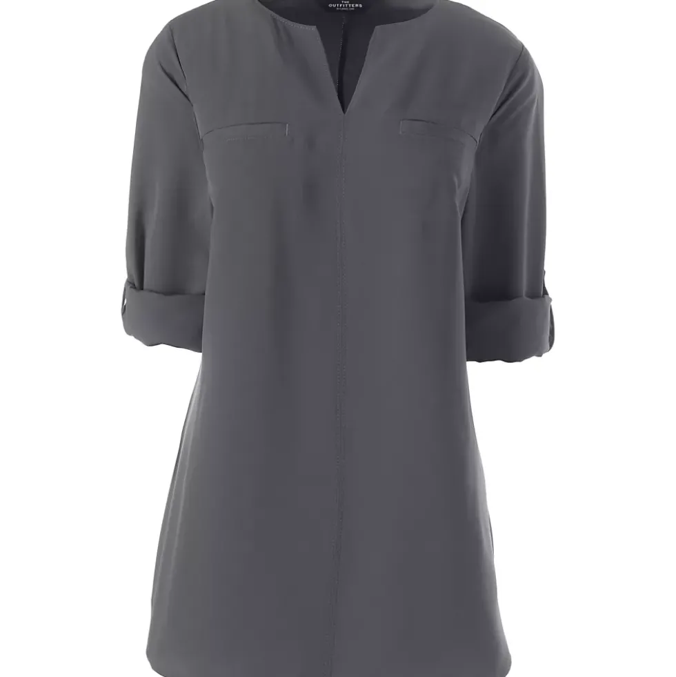 Women's Petite Roll Sleeve Splitneck Tunic Soft Blouse