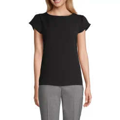 Women's Petite Short Sleeve Crepe Tulip Sleeve Blouse