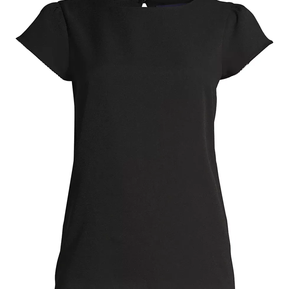 Women's Petite Short Sleeve Crepe Tulip Sleeve Blouse