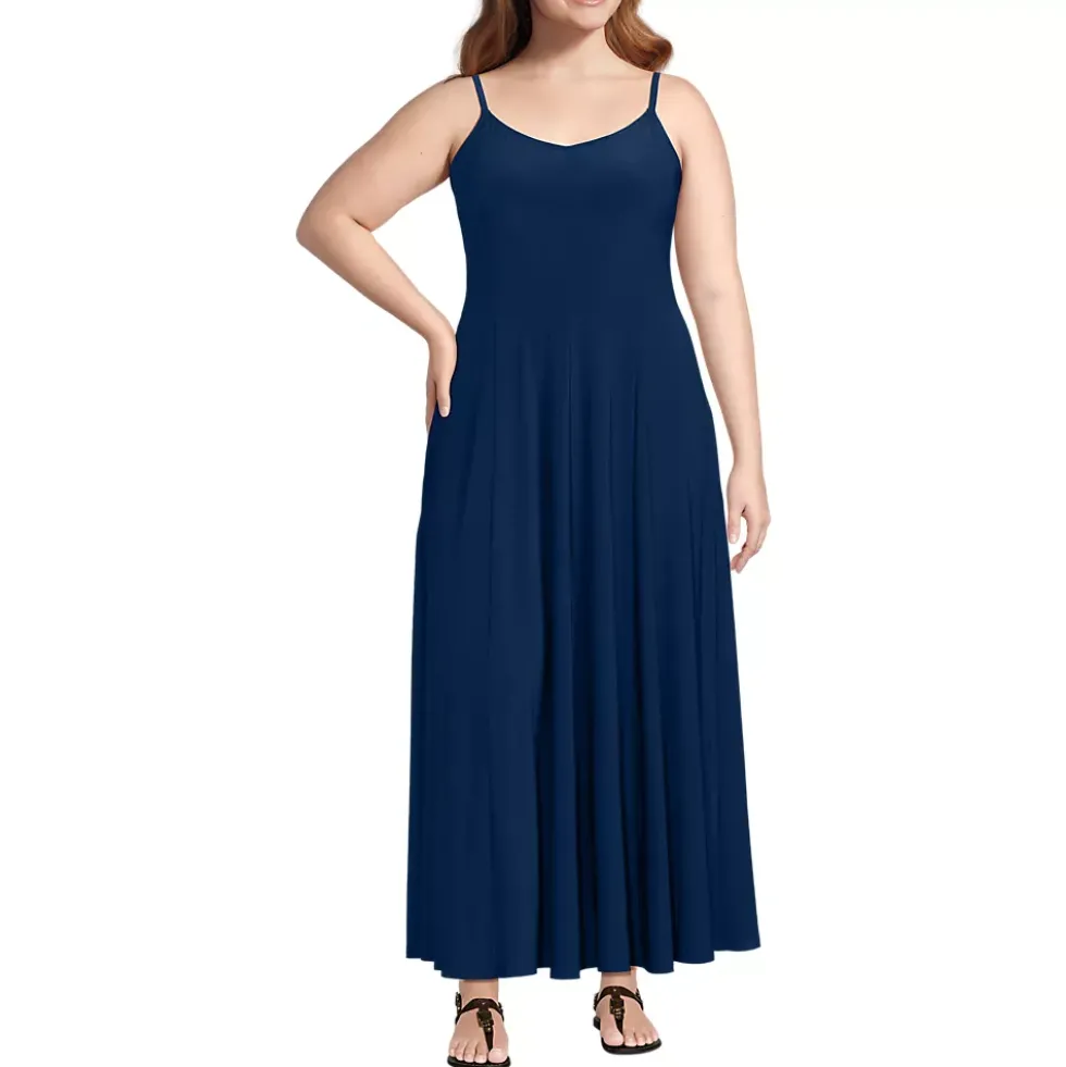 Women's Petite Silky Knit Godet Maxi Dress