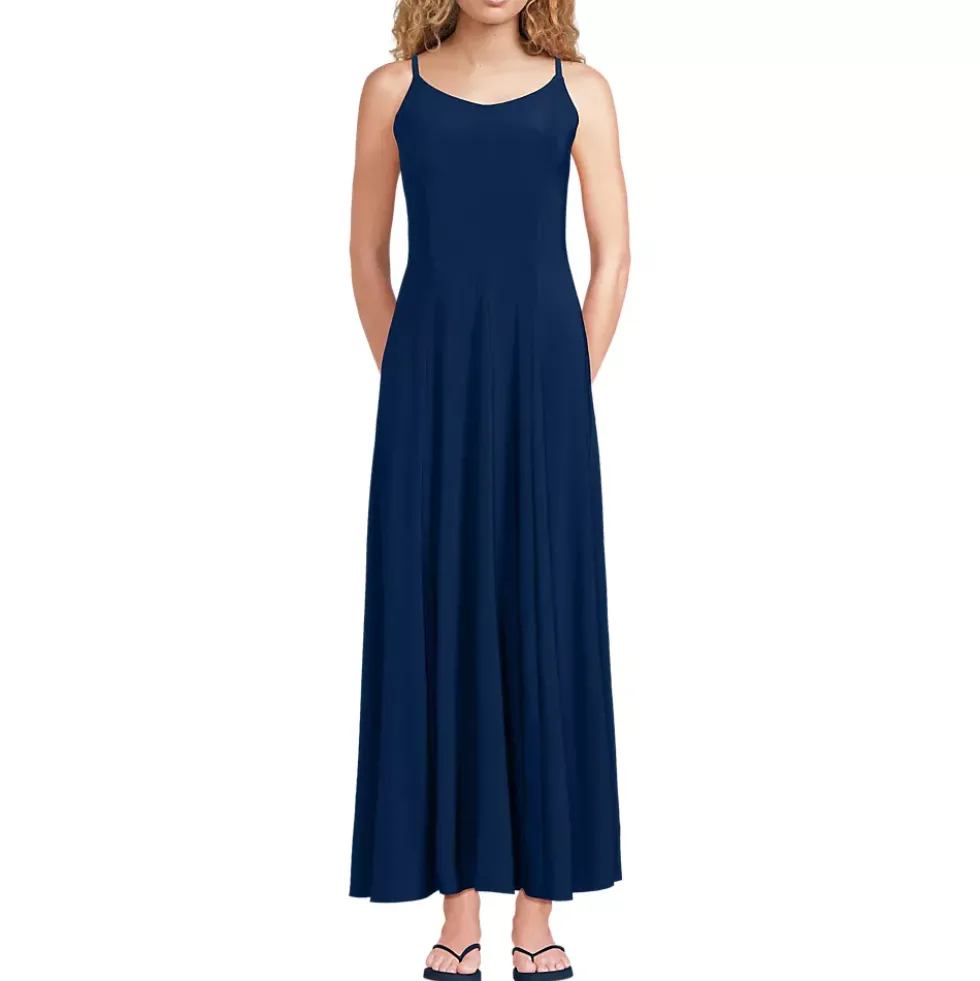 Women's Petite Silky Knit Godet Maxi Dress