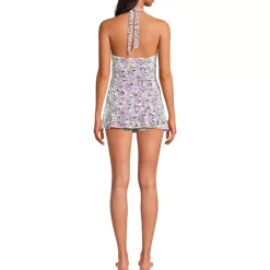 Women's Pique Halter Ruffle Hem Mini Swim Dress Swimsuit