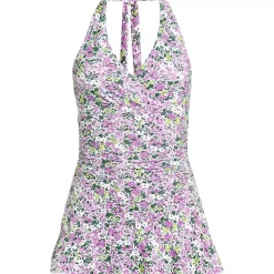 Women's Pique Halter Ruffle Hem Mini Swim Dress Swimsuit