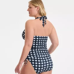 Women's Pique Knot Twist Halter Tankini Top