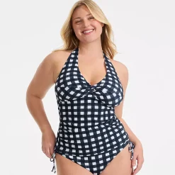 Women's Pique Knot Twist Halter Tankini Top