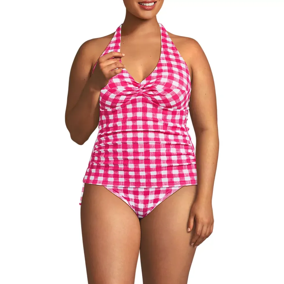Women's Pique Knot Twist Halter Tankini Top