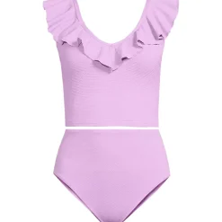 Women's Pique Ruffle Midkini Top and High Waisted Bottom Swimsuit Set