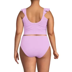 Women's Pique Ruffle Midkini Top and High Waisted Bottom Swimsuit Set