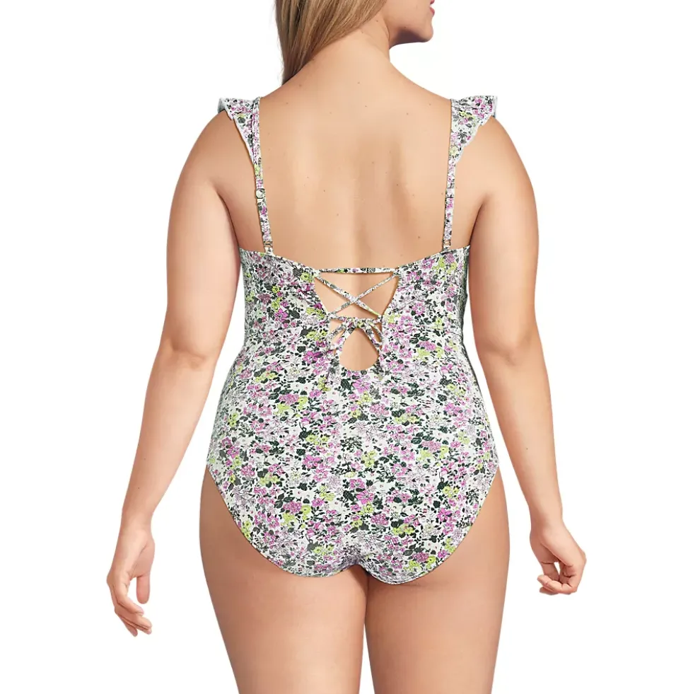 Women's Pique Ruffle One Piece Swimsuit